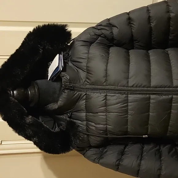 Black Puffer Coat with Fur Hood NWT
