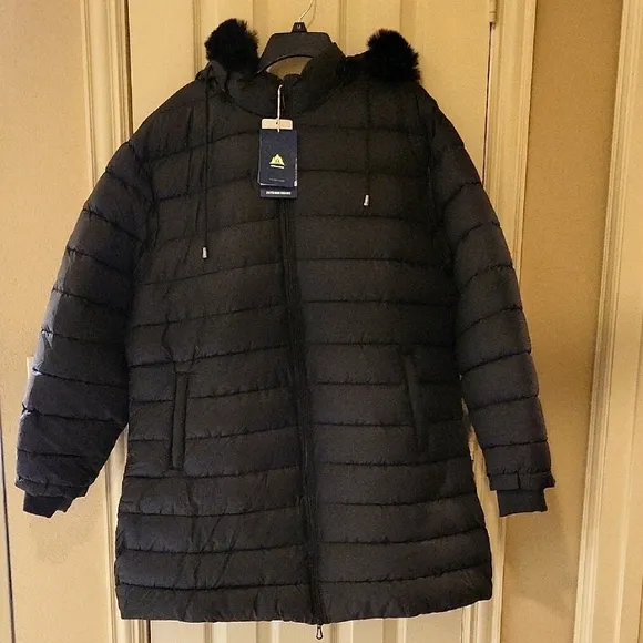 Black Puffer Coat with Fur Hood NWT