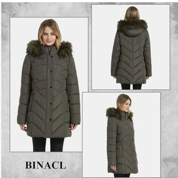 Black Puffer Coat with Fur Hood NWT