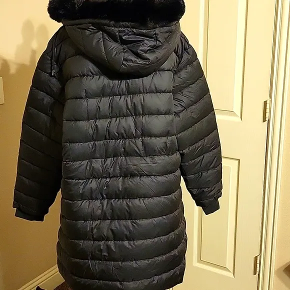 Black Puffer Coat with Fur Hood NWT