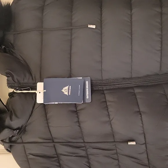 Black Puffer Coat with Fur Hood NWT