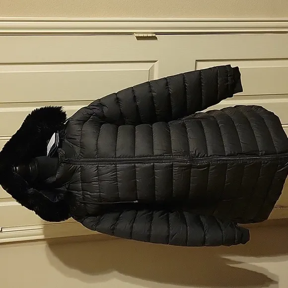 Black Puffer Coat with Fur Hood NWT