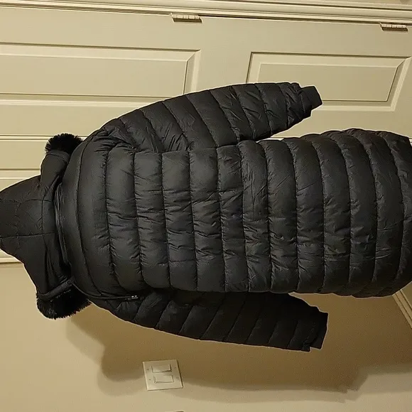 Black Puffer Coat with Fur Hood NWT