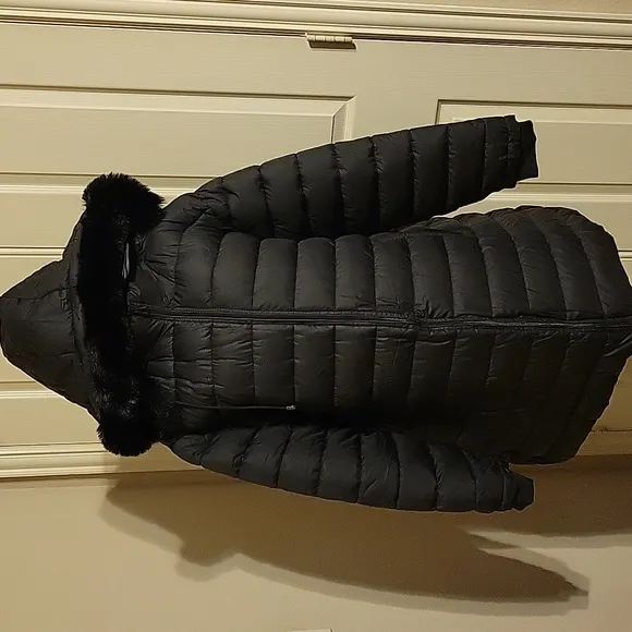 Black Puffer Coat with Fur Hood NWT