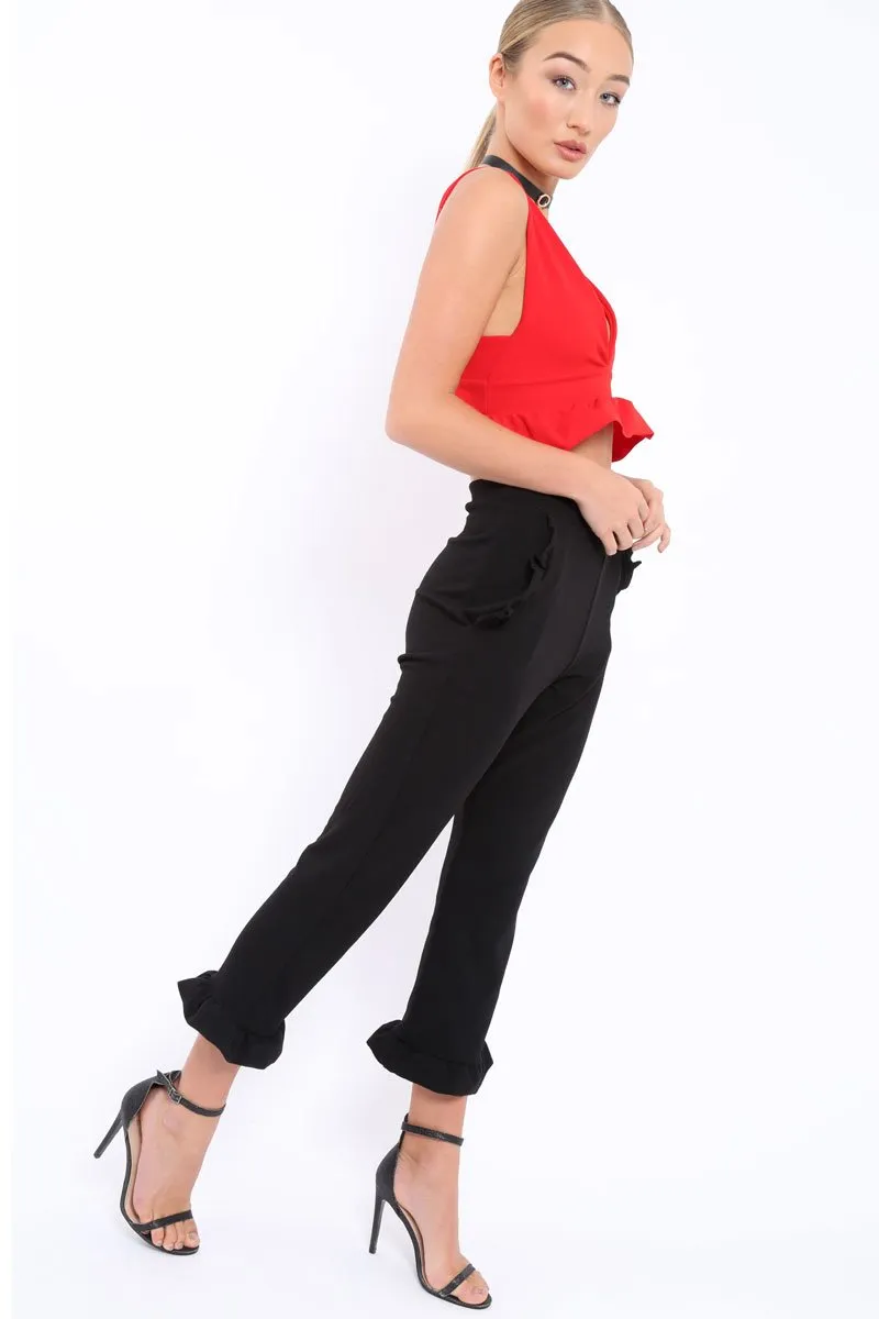 Black Trousers with Frill Detailing - Brayley