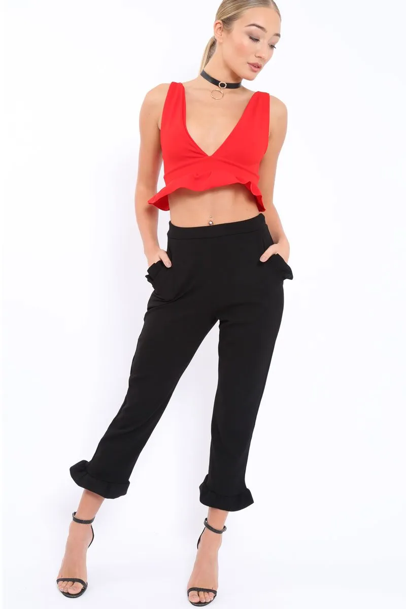 Black Trousers with Frill Detailing - Brayley