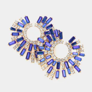 Blue AB Baguette Stone Abstract Pageant Earrings  | Evening Earrings |  508802