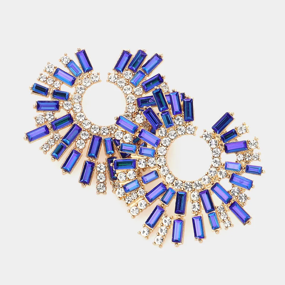 Blue AB Baguette Stone Abstract Pageant Earrings  | Evening Earrings |  508802