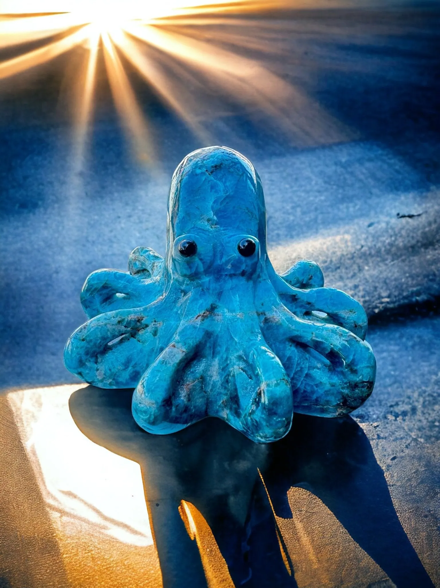 Blue Apatite Octopus Carving, Crystal Octopus Figurine, Hand Carved Octopus, Blue Crystal Octopus, Neon Blue Apatite Octopus