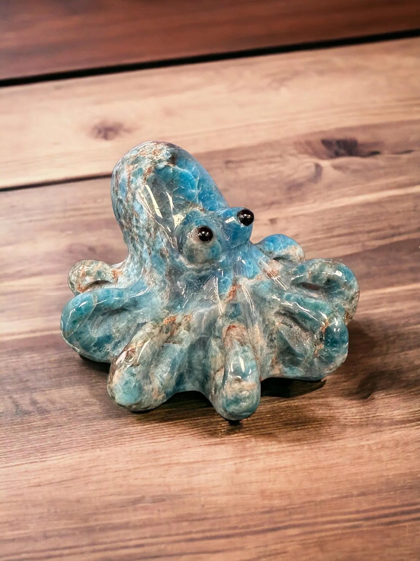 Blue Apatite Octopus Carving, Crystal Octopus Figurine, Hand Carved Octopus, Blue Crystal Octopus, Neon Blue Apatite Octopus
