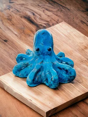 Blue Apatite Octopus Carving, Crystal Octopus Figurine, Hand Carved Octopus, Blue Crystal Octopus, Neon Blue Apatite Octopus