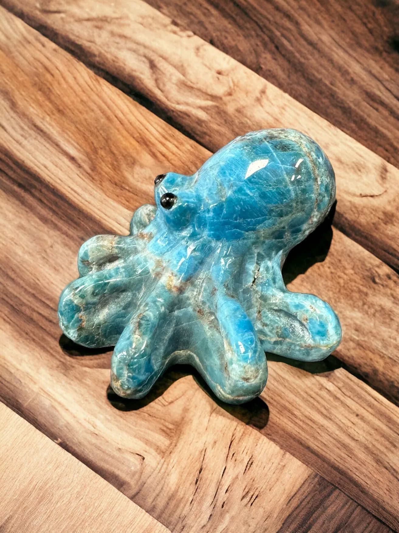 Blue Apatite Octopus Carving, Crystal Octopus Figurine, Hand Carved Octopus, Blue Crystal Octopus, Neon Blue Apatite Octopus