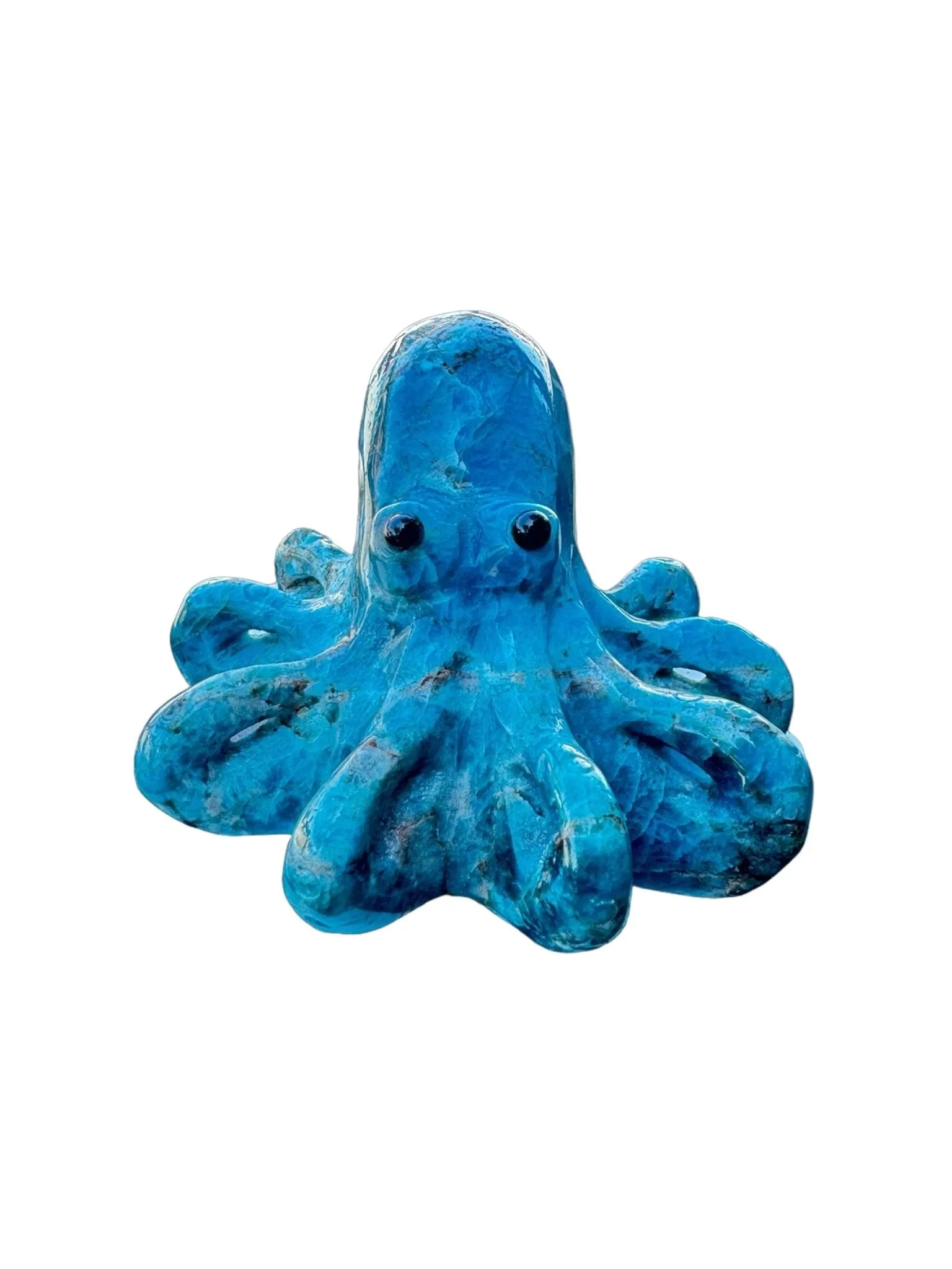 Blue Apatite Octopus Carving, Crystal Octopus Figurine, Hand Carved Octopus, Blue Crystal Octopus, Neon Blue Apatite Octopus