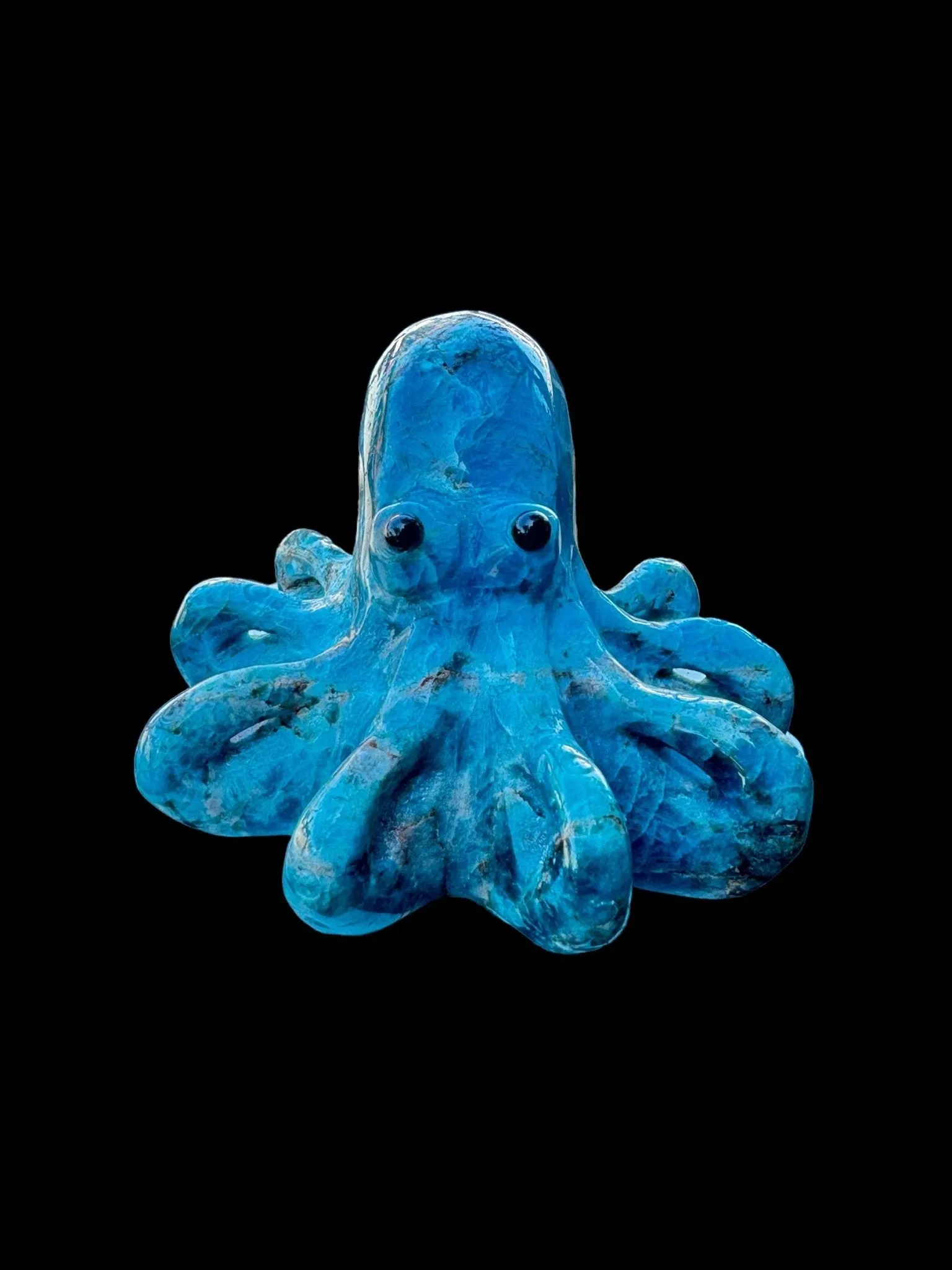 Blue Apatite Octopus Carving, Crystal Octopus Figurine, Hand Carved Octopus, Blue Crystal Octopus, Neon Blue Apatite Octopus