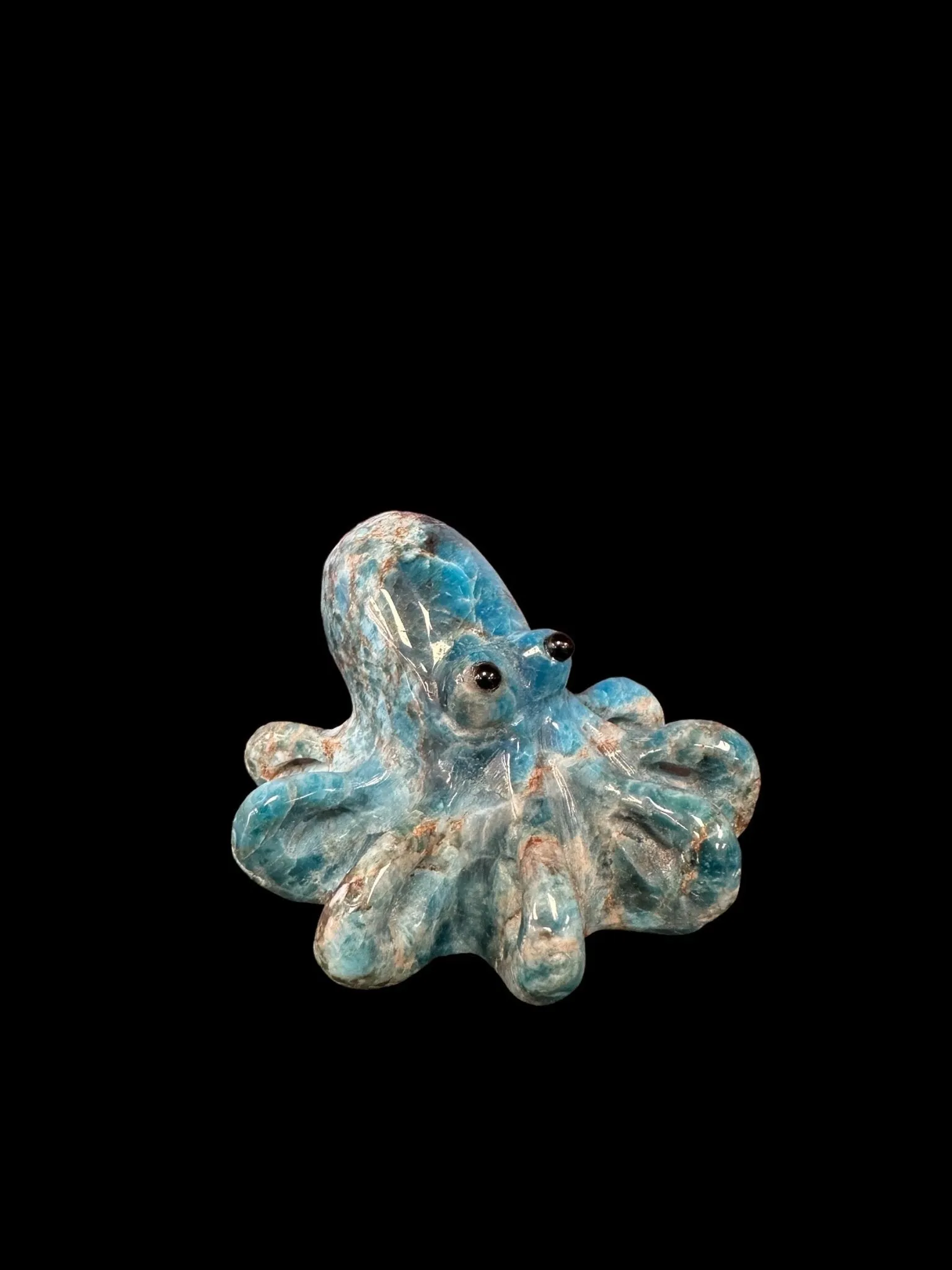 Blue Apatite Octopus Carving, Crystal Octopus Figurine, Hand Carved Octopus, Blue Crystal Octopus, Neon Blue Apatite Octopus