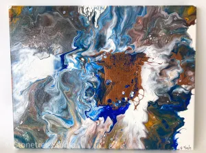Blue, Copper, and White Abstract Painting