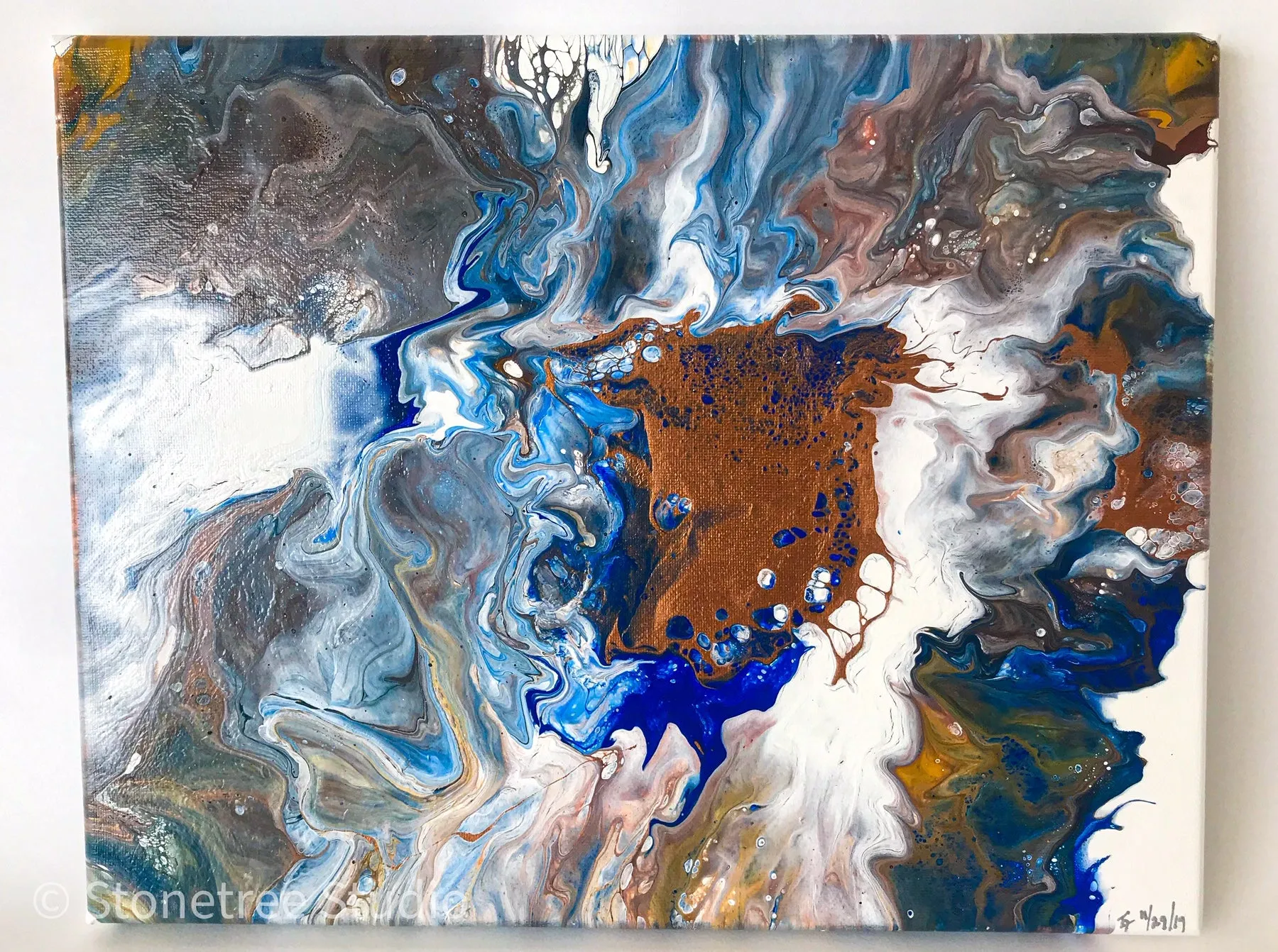Blue, Copper, and White Abstract Painting