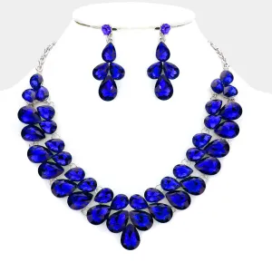 Blue Crystal Teardrop Cluster Prom Necklace  | Pageant Necklace | 544363