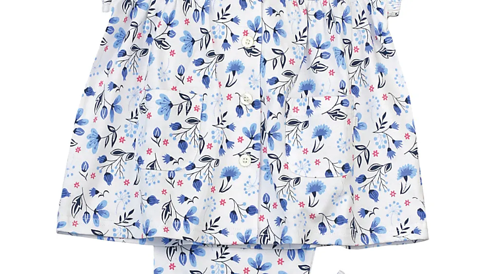 Blue Floral Traditional Girls Pyjamas.