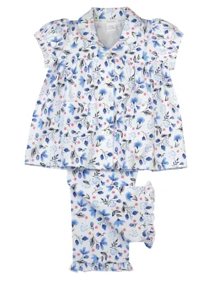 Blue Floral Traditional Girls Pyjamas.