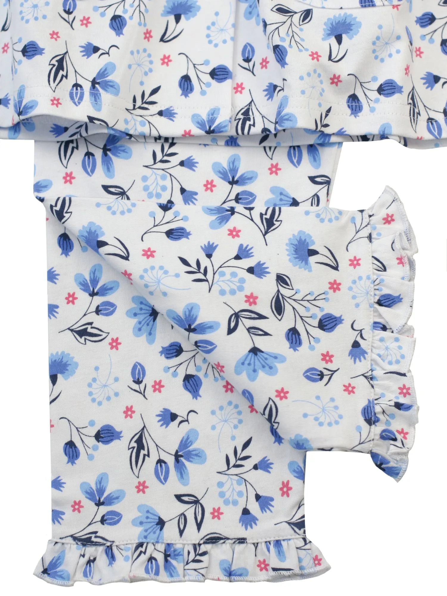 Blue Floral Traditional Girls Pyjamas.
