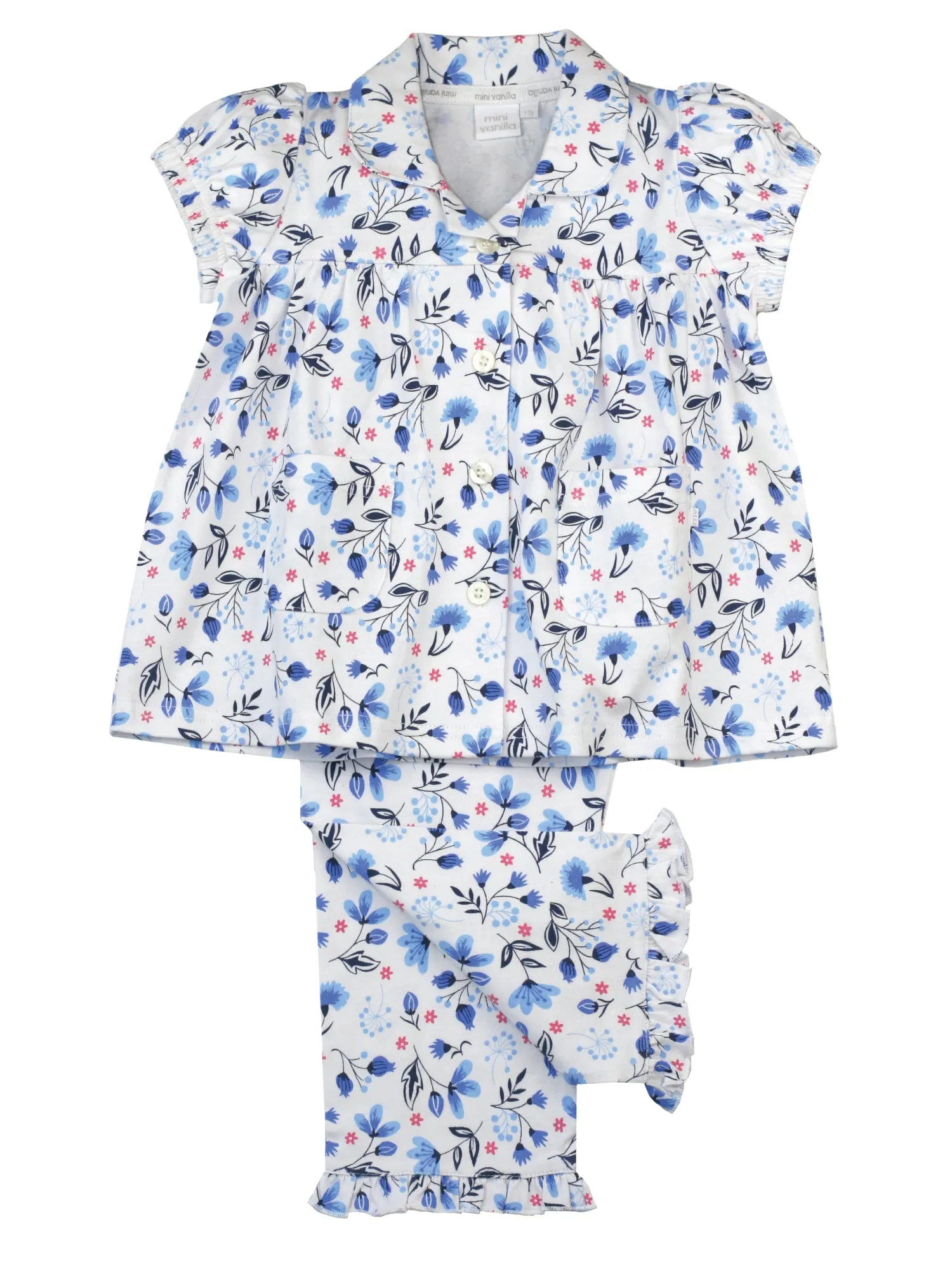 Blue Floral Traditional Girls Pyjamas.