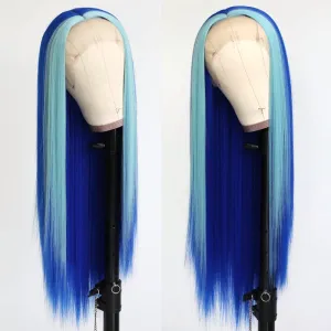 Blue Hair Highlights Middle Part Wig