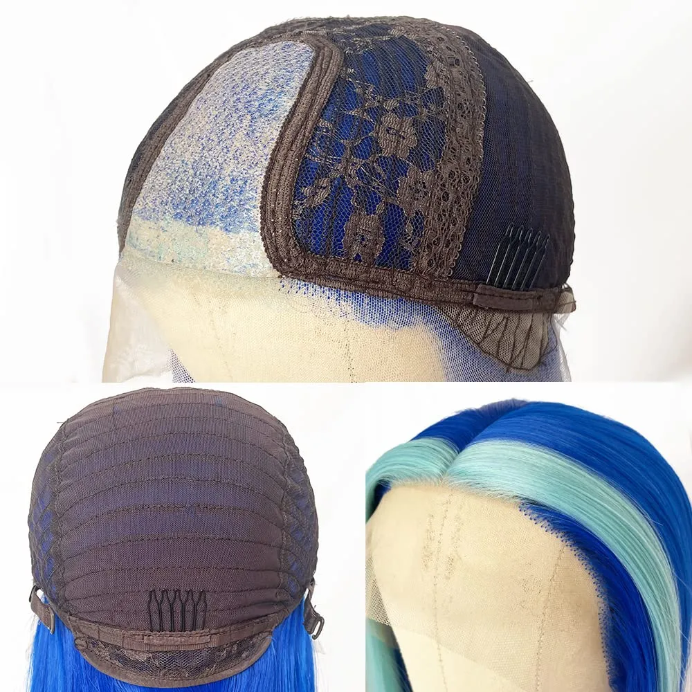 Blue Hair Highlights Middle Part Wig