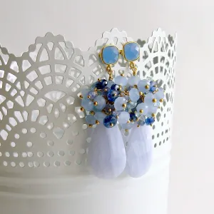 Blue Lace Agate Tanzanite Topaz Kyanite Earrings - Ophelia Cluster Earrings