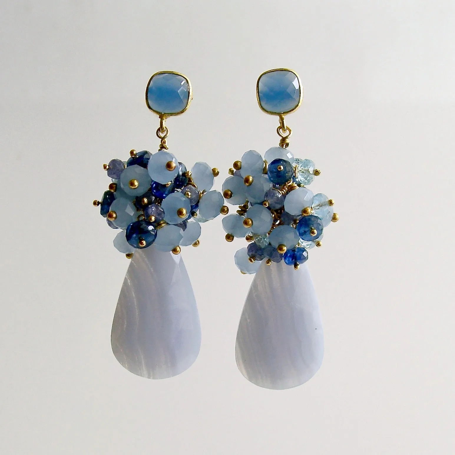 Blue Lace Agate Tanzanite Topaz Kyanite Earrings - Ophelia Cluster Earrings