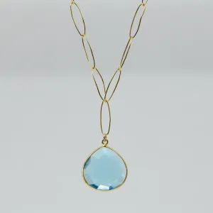 Blue Topaz Pendant Necklace | 18" Gold Filled Chain Handmade