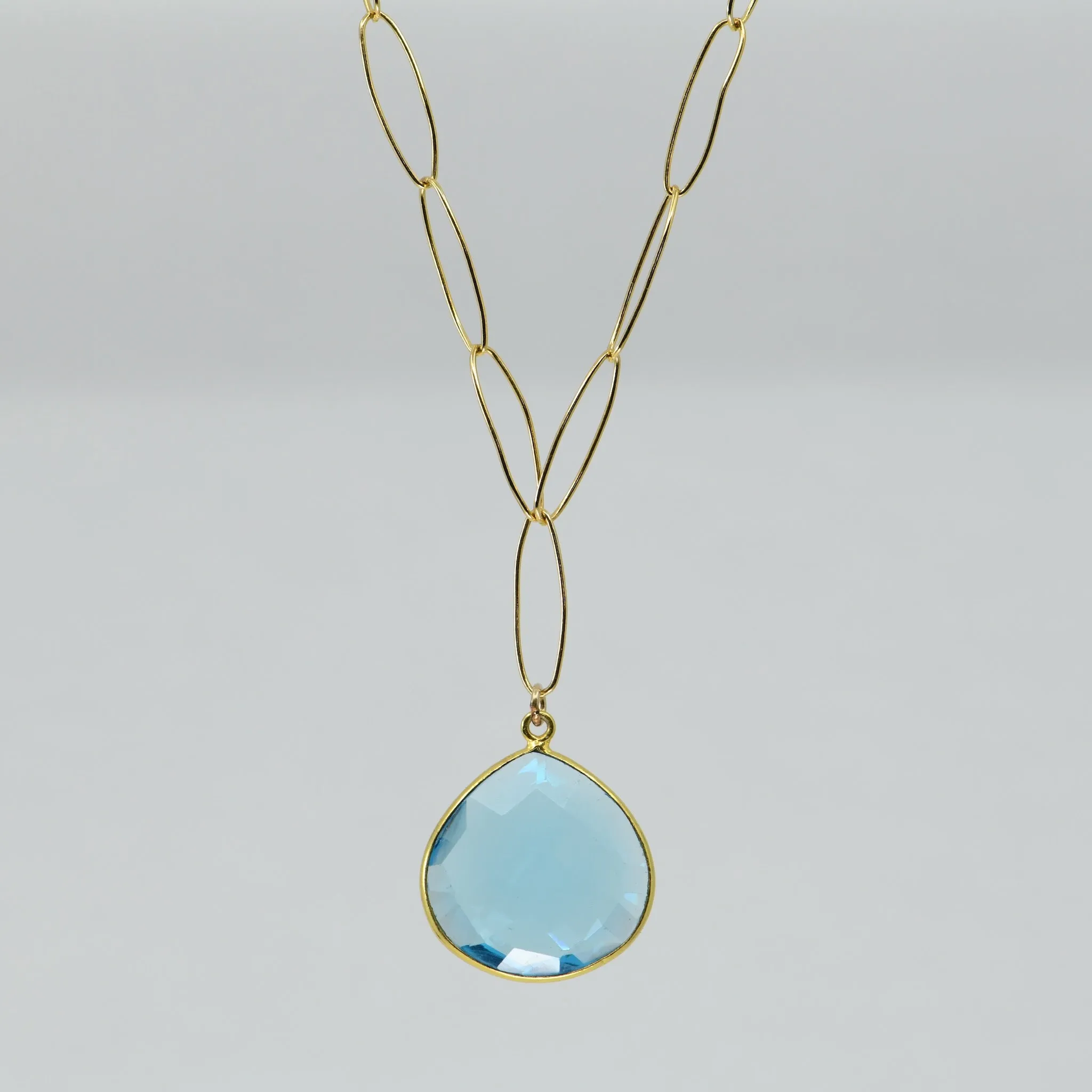 Blue Topaz Pendant Necklace | 18" Gold Filled Chain Handmade