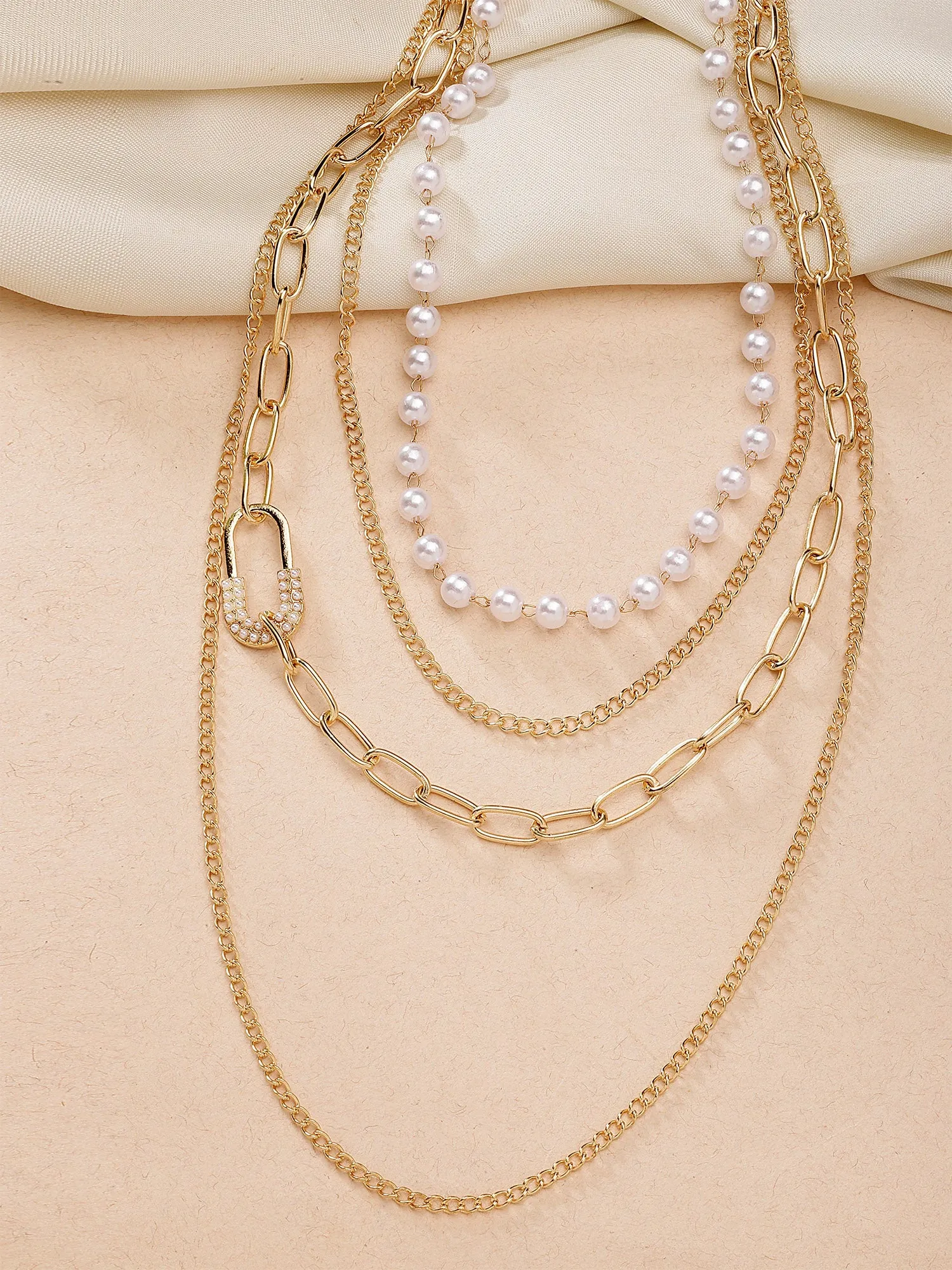 Bohey by KARATCART Gold-Plated Pearl Multilayer Chain Necklace for Women