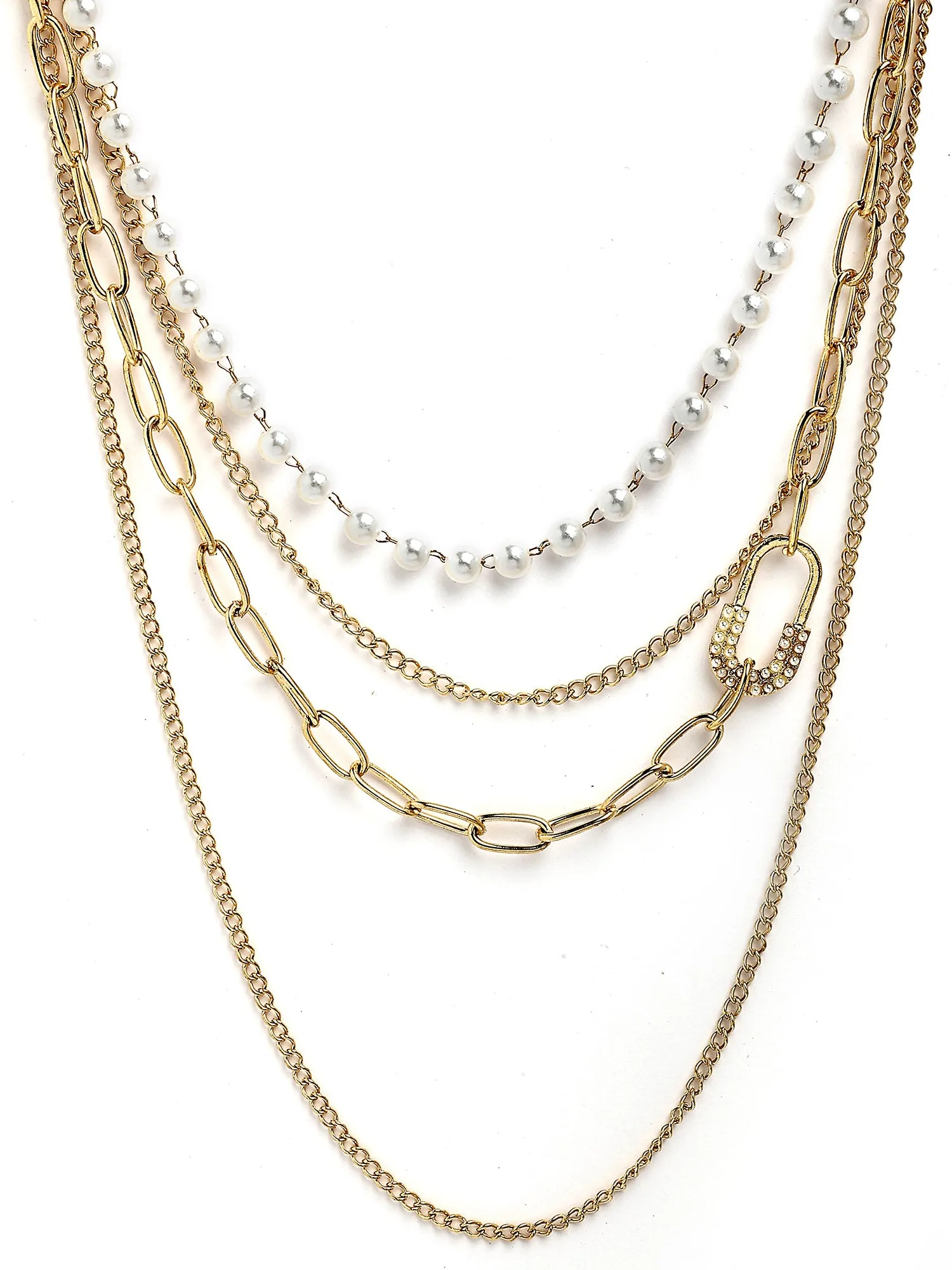 Bohey by KARATCART Gold-Plated Pearl Multilayer Chain Necklace for Women