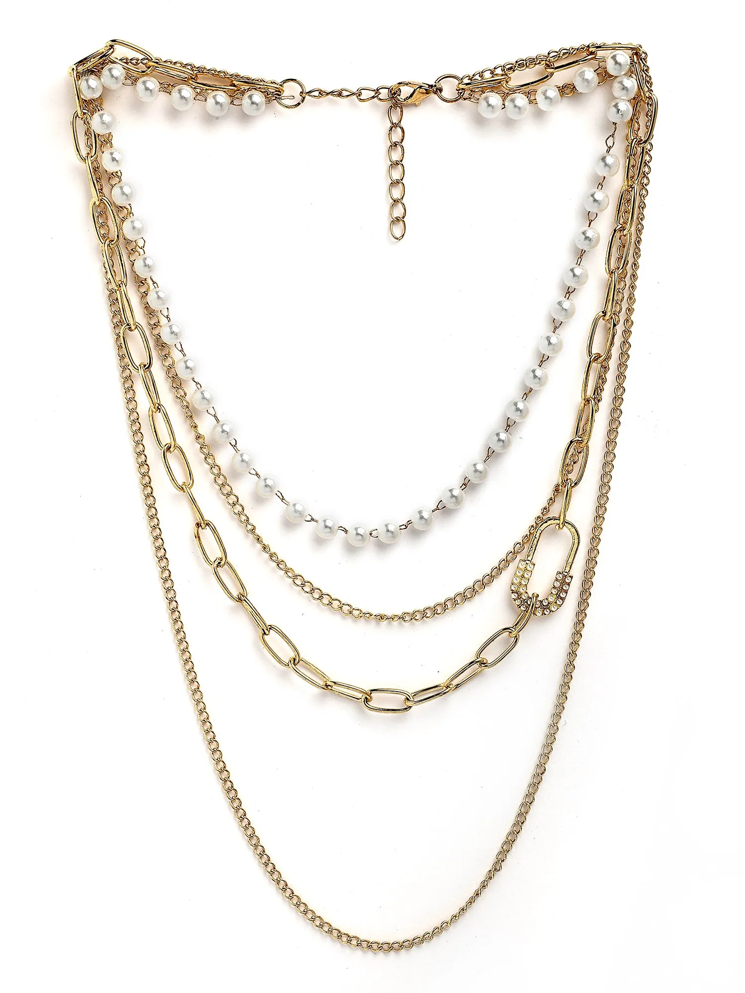 Bohey by KARATCART Gold-Plated Pearl Multilayer Chain Necklace for Women