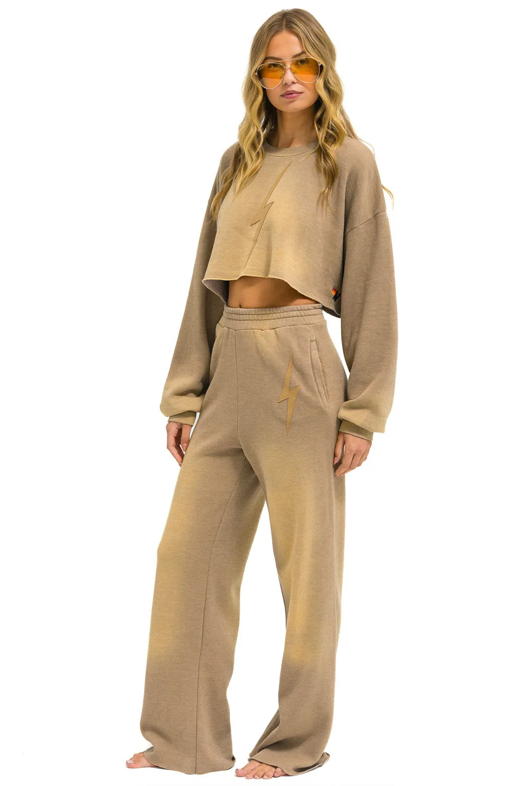 BOLT STITCH CROPPED CREW SWEATSHIRT RELAXED - FADED TAN