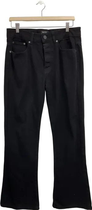 boohooMan Black Relaxed Rigid Flare Jean W30