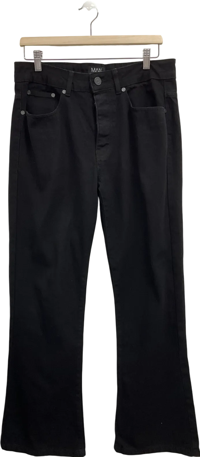 boohooMan Black Relaxed Rigid Flare Jean W30