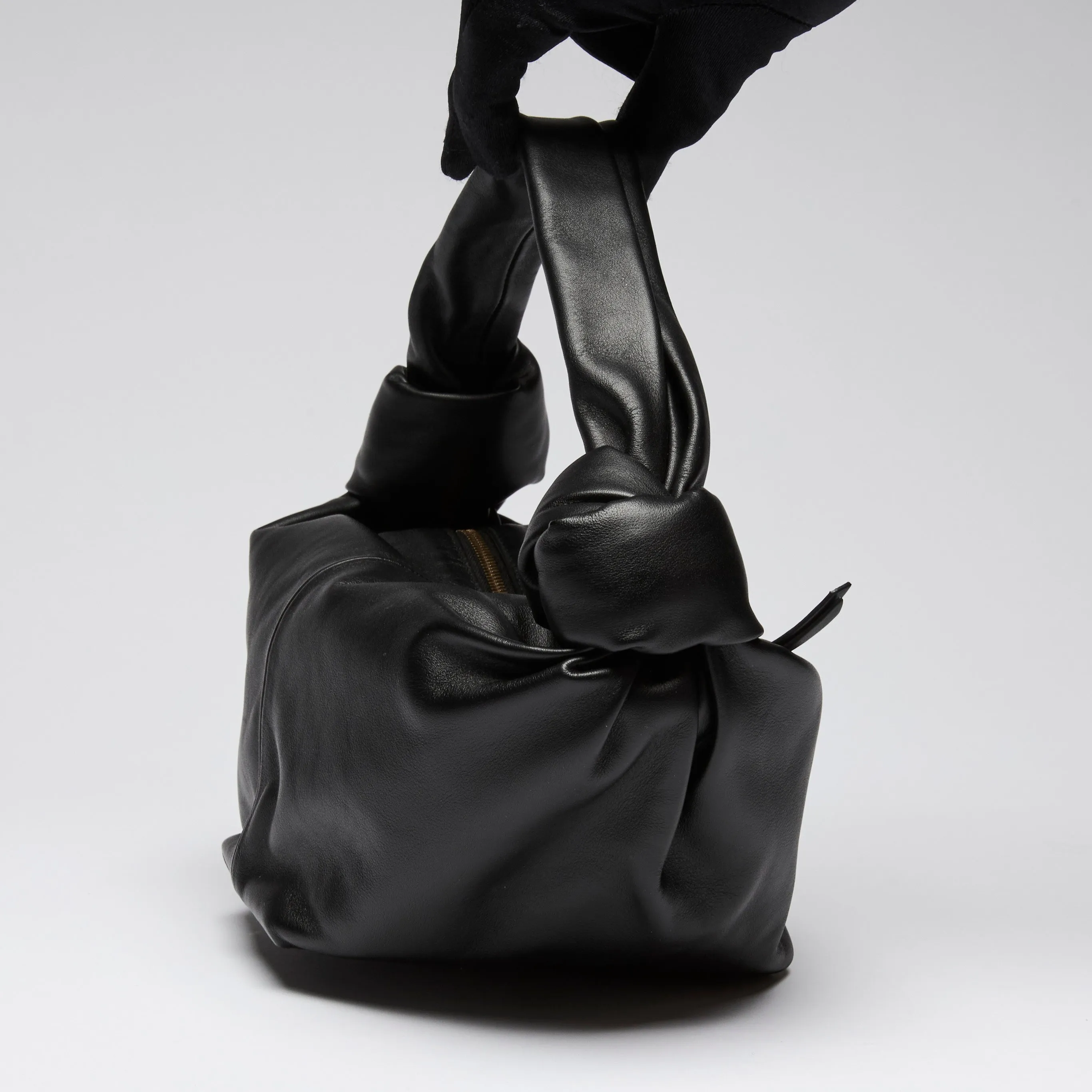 Bottega Veneta Smooth Black Leather Mini Knot Handbag