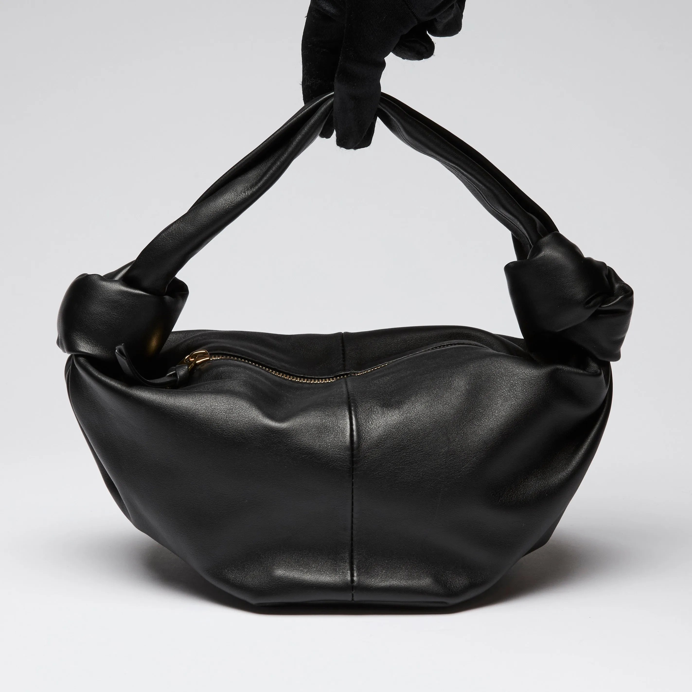 Bottega Veneta Smooth Black Leather Mini Knot Handbag