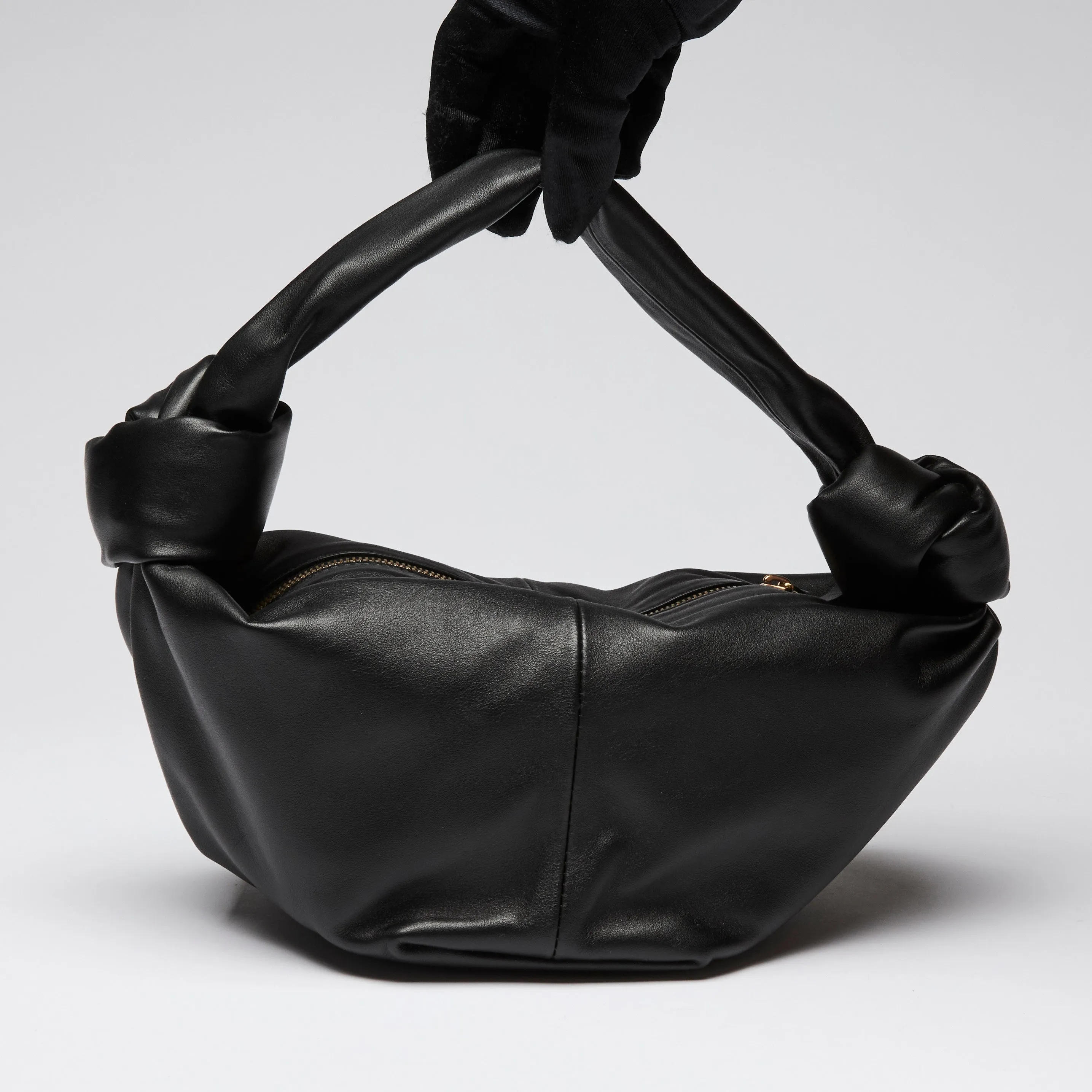 Bottega Veneta Smooth Black Leather Mini Knot Handbag