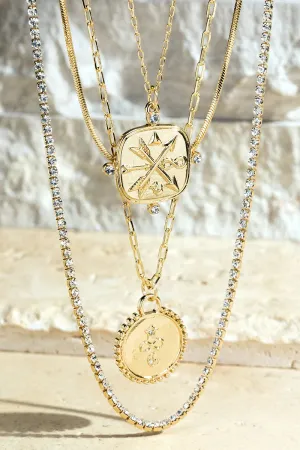 Brass Layered Crystal Chain Necklace
