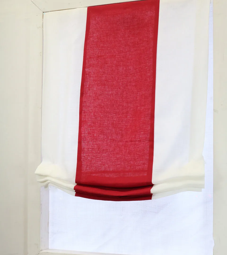 Burgundy Red Off White Linen Relaxed Roman Shade/CL1010