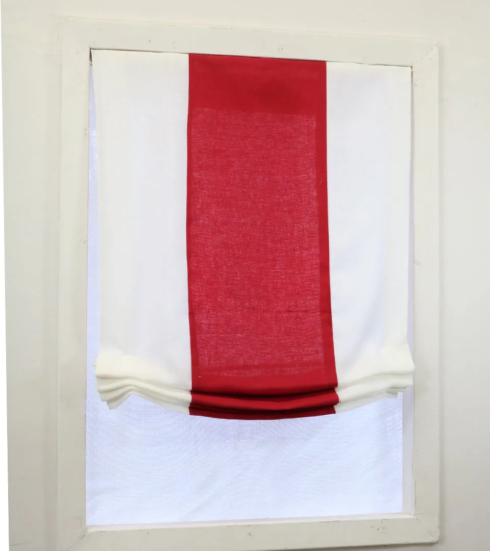 Burgundy Red Off White Linen Relaxed Roman Shade/CL1010