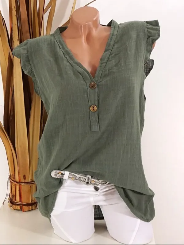 Button-Front Frilled Shirt