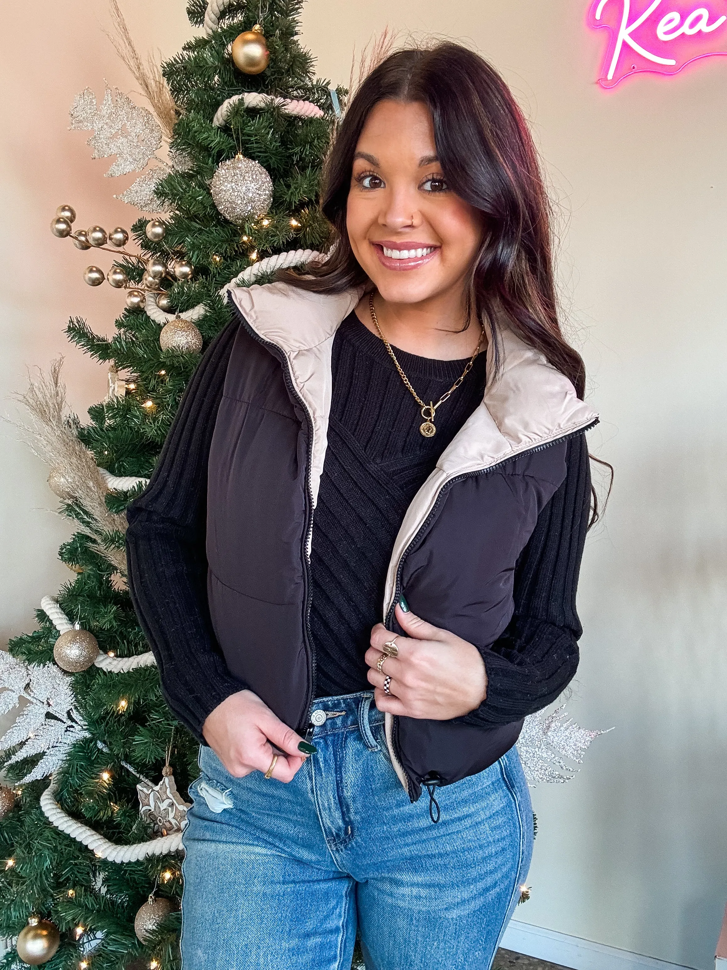 BY THE FIRE REVERSIBLE VEST-BLACK & TAN