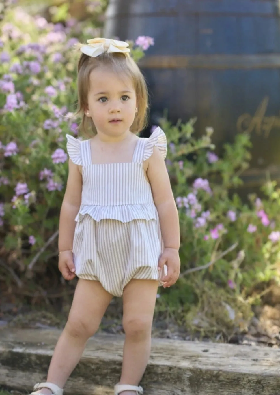 Camel Stripe Frilled Romper