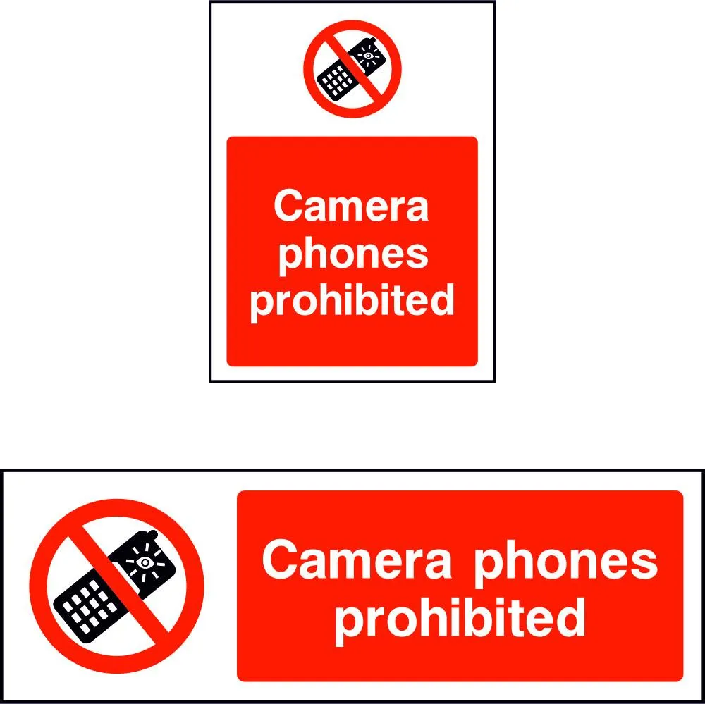 Camera phones prohibited safety sign