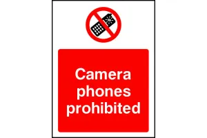 Camera phones prohibited safety sign