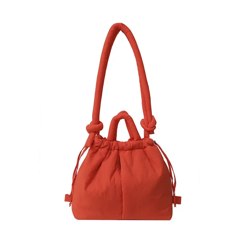 Casual Large Capacity Puffer Tote Bag Designer Padded Nylon Women Handbags Knotted Strap Shouder Crossbody Bags Warm Sac 2024